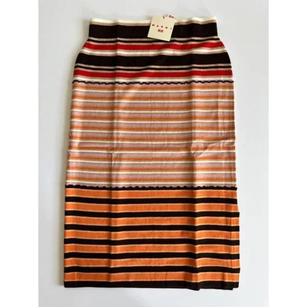 Uniqlo x MARNI Merino Blend Striped Knitted Skirt Orange